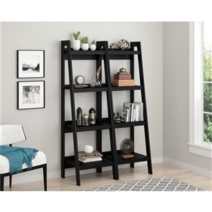 Ameriwood Lawrence 4-Shelf Ladder Bookcase Bundle - 20.56-in x 60-in - Black