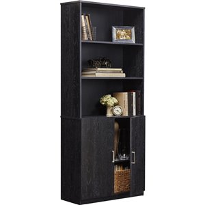 Ameriwood Moberly Bookcase with Doors - 29.69-in x 70.63-in - Black Oak