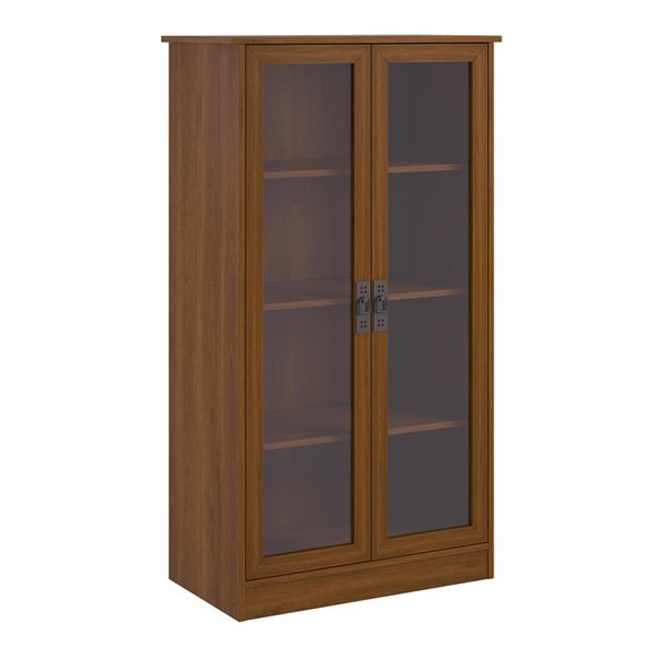 Ameriwood Quinton Point Bookcase with Glass Doors - 29.56-in x 53.25-in - Brown Oak
