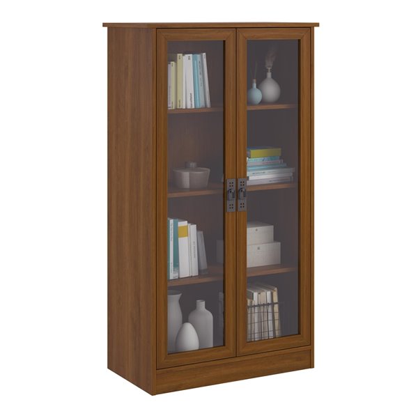 Ameriwood Quinton Point Bookcase with Glass Doors - 29.56-in x 53.25-in - Brown Oak