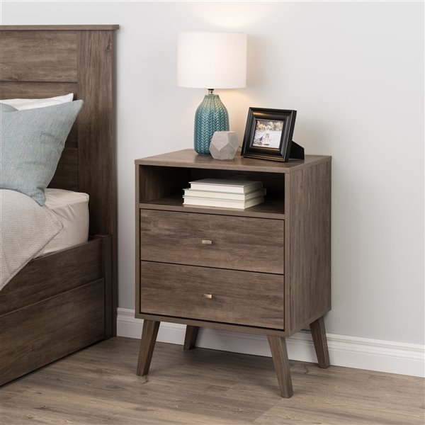 Prepac Milo 2 Drawer Tall Nightstand, Tall Nightstand With Drawers And Shelves