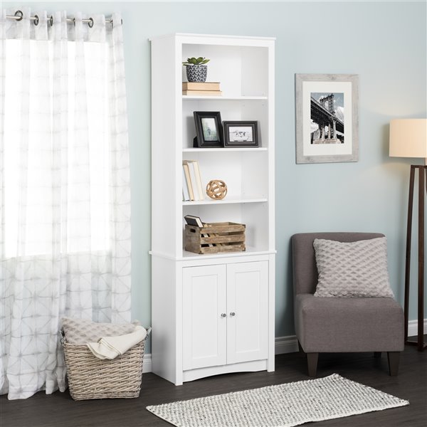 Prepac Tall Bookcase with 2 Shaker Doors in White Finish - 80-in