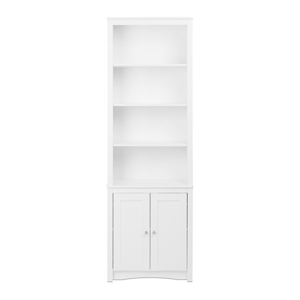 Prepac 80-in Tall Bookcase with 2 Shaker Doors in White Finish