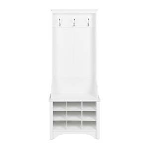 Prepac Narrow Hall Tree with 9 Shoe Cubbies in White Finish - 68-in x 27-in x 15.5-in