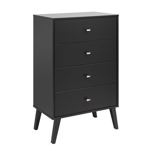 Commode Milo de Prepac à quatre tiroirs, noire, 26.5 po x 16 po x 41 po