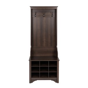 Prepac Narrow Hall Tree with 9 Shoe Cubbies in Espresso Finish - 68-in x 27-in x 15.5-in