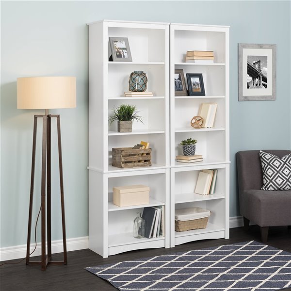 Prepac Tall Bookcase with 6 Shelves and White Finish - 80-in