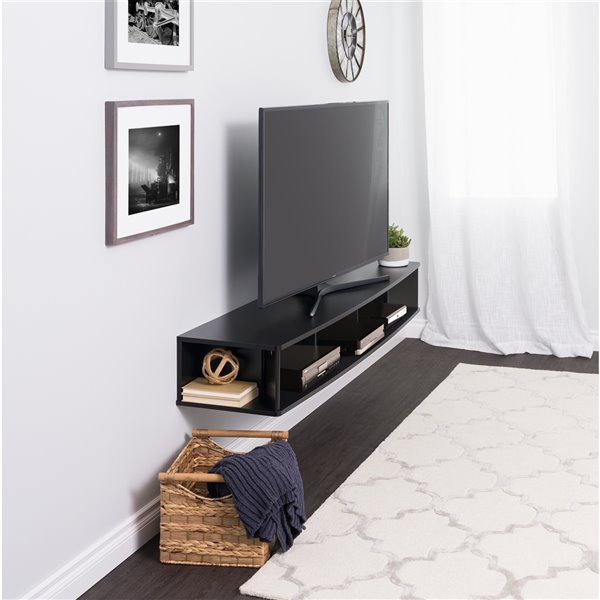 Prepac Wide Wall Mounted Tv Stand In Black Finish 70 X 16 48 Bctw 1102 1 Rona - Black Tv Stand Wall Shelf