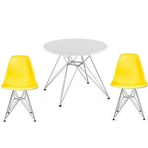 Ensemble pour enfants 2 chaises et 1 table style Eames de Plata Import jaune et pied chromé