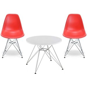 Ensemble pour enfants 2 chaises et 1 table style Eames de Plata Import rouge et pied chromé
