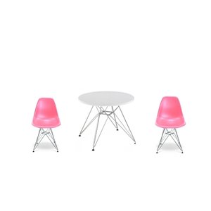 Ensemble pour enfants 2 chaises et 1 table style Eames de Plata Import rose et pied chromé