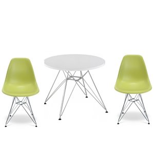 Plata Import Eames Style Kid's Set  2 Chairs and 1 Table in Green with Chrome Legs