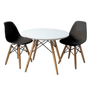 Ensemble pour enfants 2 chaises et 1 table style Eames de Plata Import noir et pied en bois