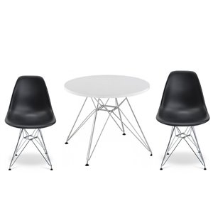 Plata Import Eames Style Kid's Set 2 Chairs and 1 Table in Black with Chrome Legs