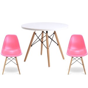 Ensemble pour enfants 2 chaises et 1 table style Eames de Plata Import rose et pied en bois