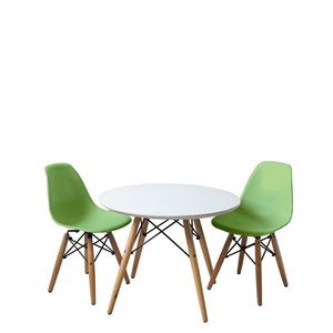 Plata Import Eames Style Kid's Set 2 Chairs and 1 Table in Green with Wood Legs