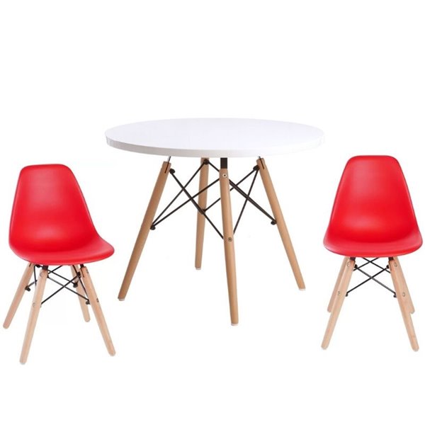 Ensemble pour enfants 2 chaises et 1 table style Eames de Plata Import rouge et pied en bois