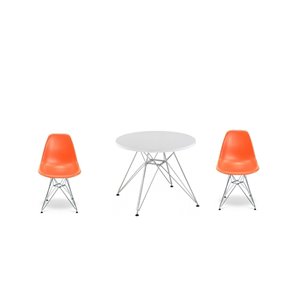 Ensemble pour enfants 2 chaises et 1 table style Eames de Plata Import orange et pied chromé