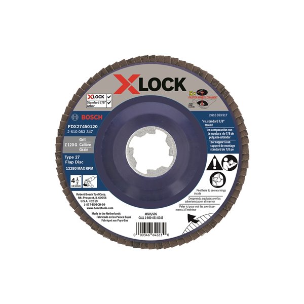 Bosch X Lock Arbor Type 27 120 Grit Flap Disc 4 1 2 in