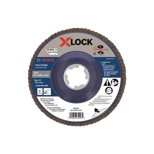 Bosch X-Lock Arbor Type 27 80 Grit Flap Disc - 5-in