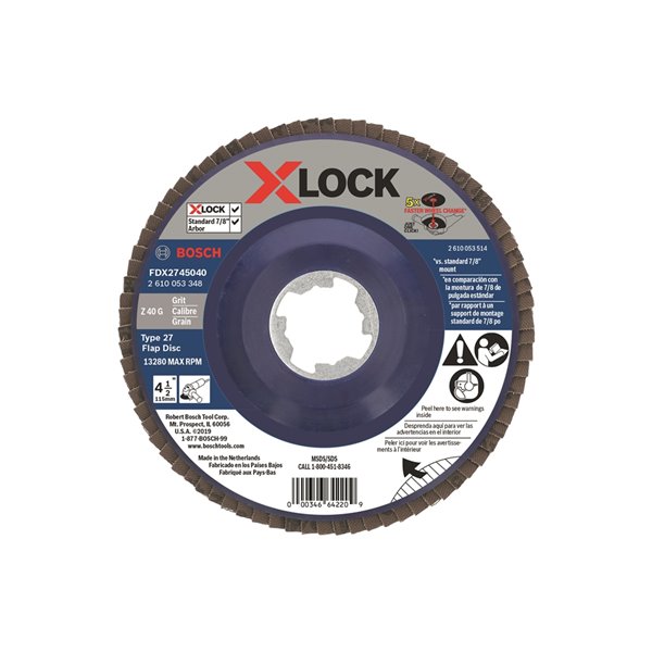 Bosch X-Lock Arbor Type 27 40 Grit Flap Disc - 4-1/2-in