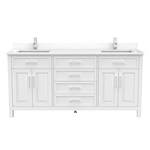 Ikou Thomas Double Sink White Bathroom Vanity with Power Bar & Drawer Organizer 72-in