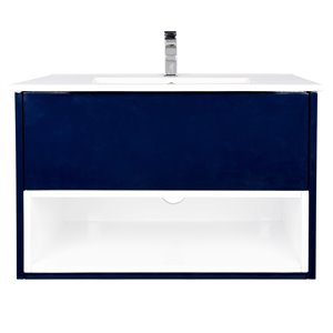 Meuble lavabo simple Midtown de Ikou pour salle de bain au fini bleu marine, 30 po