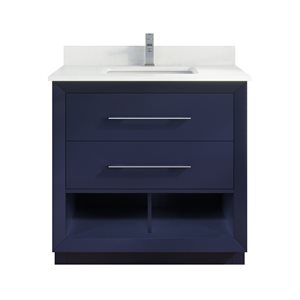 Ikou Riley Single Sink Blue Bathroom Vanity with Power Bar & Drawer Organizer 36-in