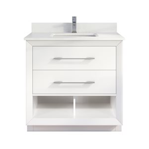 Ikou Riley Single Sink White Bathroom Vanity with Power Bar & Drawer Organizer 36-in