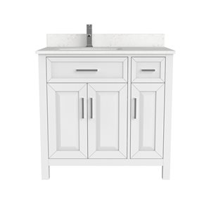 Meuble lavabo simple Thomas de Ikou pour salle de bain, barre d'alimentation et organisateur de tiroirs, blanc, 36 po