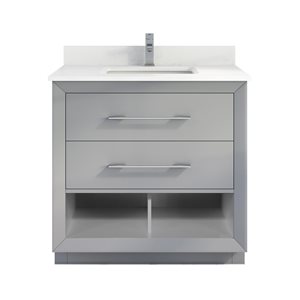 Ikou Riley Single Sink Grey Bathroom Vanity with Power Bar & Drawer Organizer 36-in