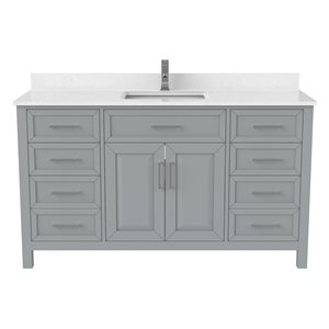 Ikou Thomas Single Sink Grey Bathroom Vanity with Power Bar & Drawer Organizer 60-in