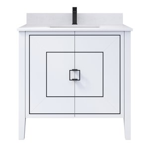 Meuble lavabo simple Hayden de Ikou pour salle de bain avec barre d'alimentation, blanc, 36 po