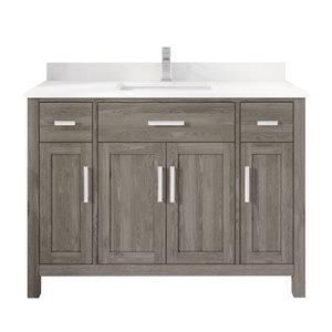 Meuble lavabo simple Kate de Ikou pour salle de bain, barre d'alimentation et organisateur de tiroirs, gris, 48 po