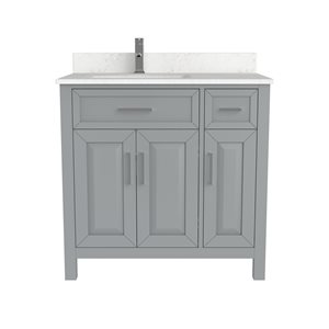Meuble lavabo simple Thomas de Ikou pour salle de bain, barre d'alimentation et organisateur de tiroirs, gris, 36 po