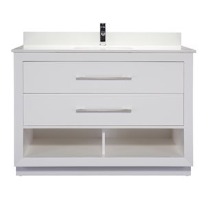 Meuble-lavabo simple Riley de Ikou pour salle de bain, barre d'alimentation et organisateur de tiroirs, blanc, 48 po
