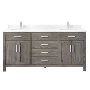Ikou Kate Double Sink Grey Bathroom Vanity with Power Bar and Drawer Organizer 72-in