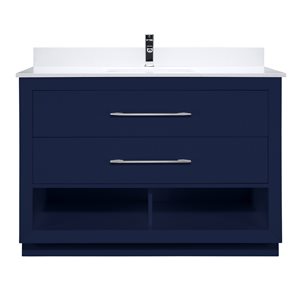 Meuble-lavabo simple Riley de Ikou pour salle de bain, barre d'alimentation et organisateur de tiroirs, bleu, 48 po