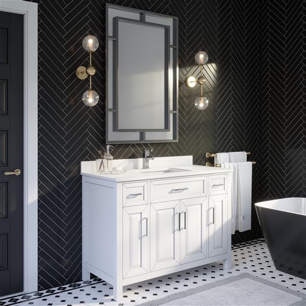 Spa Bathe Thomas 48-in White Single Sink Bathroom Vanity with White Engineered Stone Top