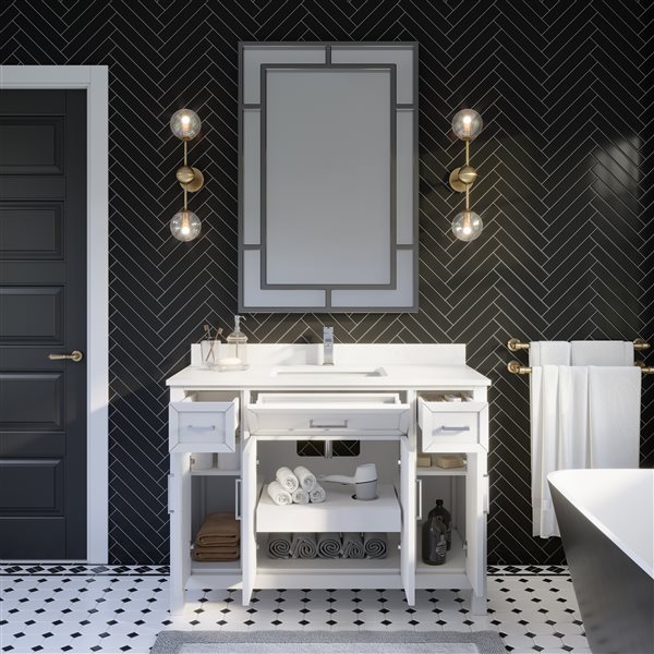 Spa Bathe Thomas 48-in White Single Sink Bathroom Vanity with White Engineered Stone Top