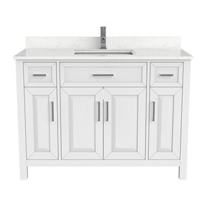 Meuble lavabo simple Thomas de Ikou pour salle de bain, barre d'alimentation et organisateur de tiroirs, blanc, 48 po