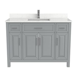 Meuble lavabo simple Thomas de Ikou pour salle de bain, barre d'alimentation et organisateur de tiroirs, gris, 48 po