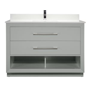 Meuble-lavabo simple Riley de Ikou pour salle de bain, barre d'alimentation et organisateur de tiroirs, gris, 48 po