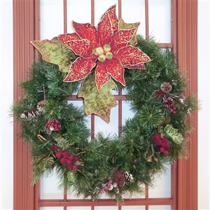 Couronne décorée intérieure/extérieure Henryka, 30 po, poinsettia
