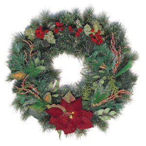 Couronne intérieure/extérieure Henryka, 30 po, poinsettia et baies rouges
