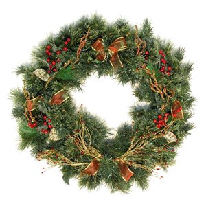 Couronne décorée intérieure/extérieure Henryka, 30 po, baies rouges et boucles multicolores