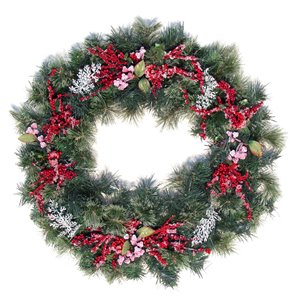 Henryka Decorated Indoor/Outdor Wreathe - 30-in - Red Berries & Silver Leaves