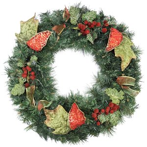 Henryka Decorated Indoor/Outdor Wreathe - 30-in - Red Berries & Green Leaves