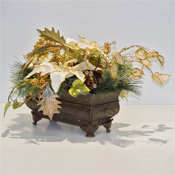 Centre de table décoratif Henryka, 14 po, fleurs dorées