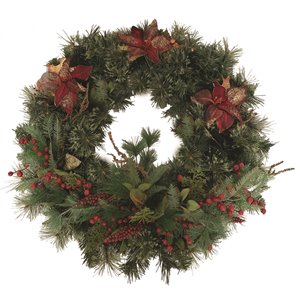 Couronne décorée intérieure/extérieure Henryka, 30 po, fleurs rouges